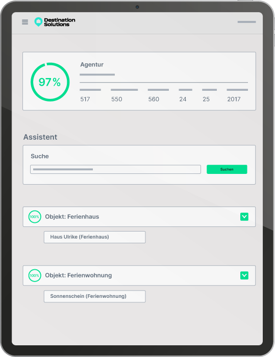 Vereinfachte Darstellung des Zahlungsmanagements mit Destination Solutions als Mockup au einem iPad. 